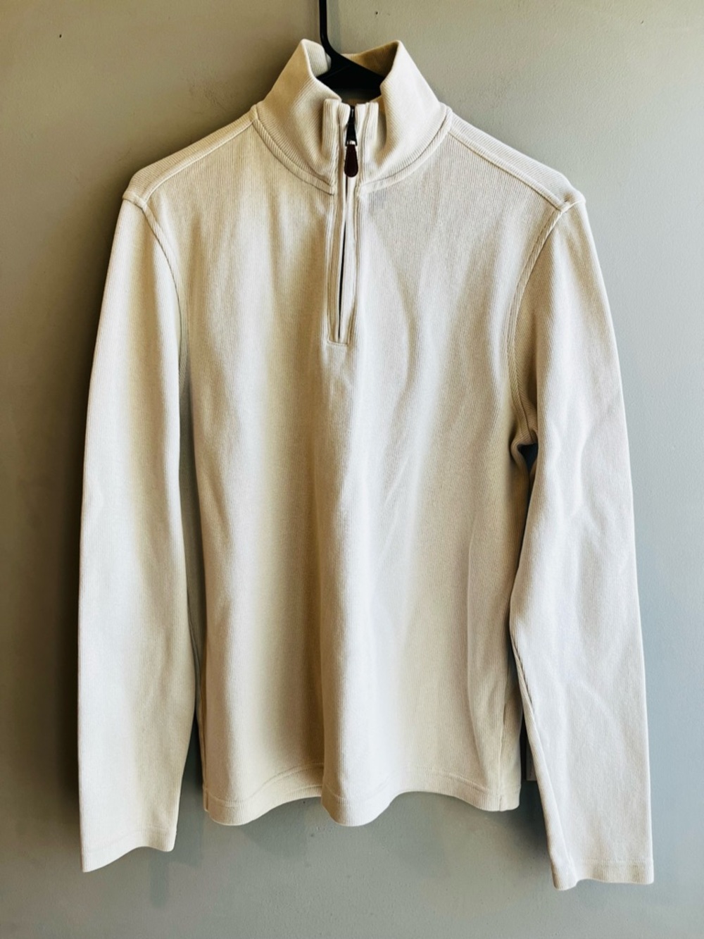 Banana Republic Women’s Cream Quarter-Zip Pullover Sweater Elbow Patches Small